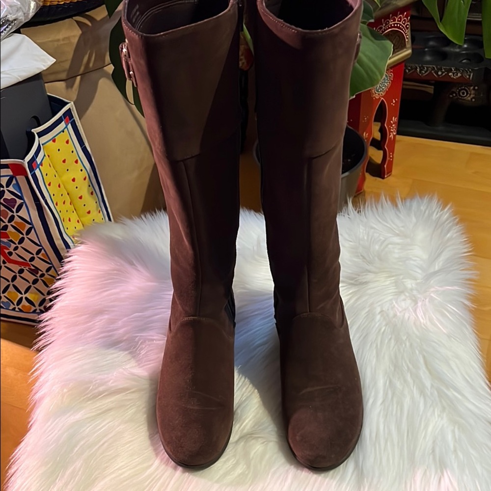 Brown Over the Knee Boots with Soft Suede and Comfortable Low Heel. Gently used.